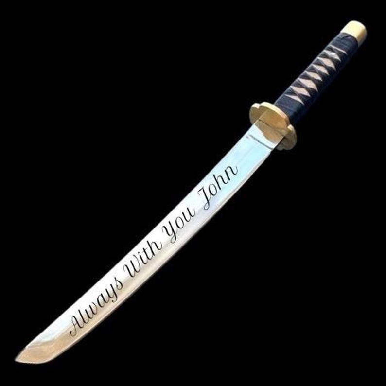 Handmade Katana Sword, 13"- 11.2" Tanto Style Samurai Sword, Quality German Steel Blade, Black Saya and Leather Tsuka, Collectible Gift image 9