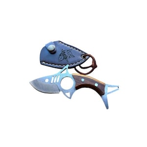 Handmade Shark Knife Pendant Necklace, Unique N690 Steel with Root Walnut Handle, Ocean Inspired Men’s Knife Jewelry, Rustic Survival Gift