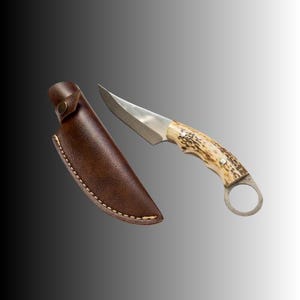 Handcrafted Deer Horn Handle Karambit Knife, With Sheath, Hunting and Camping Gear
