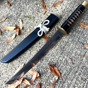 Handmade Katana Sword, 13"- 11.2" Tanto Style Samurai Sword, Quality German Steel Blade, Black Saya and Leather Tsuka, Collectible Gift image 5