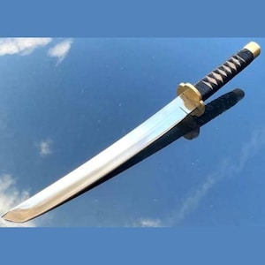 Handmade Katana Sword, 13"- 11.2" Tanto Style Samurai Sword, Quality German Steel Blade, Black Saya and Leather Tsuka, Collectible Gift image 8