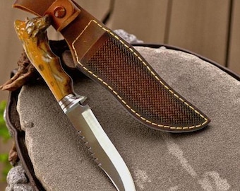 Handmade Wolf Head Bowie Knife, Personalized Full Tang Hunting Knife