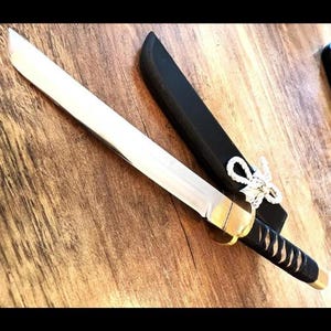 Handmade Katana Sword, 13"- 11.2" Tanto Style Samurai Sword, Quality German Steel Blade, Black Saya and Leather Tsuka, Collectible Gift image 7