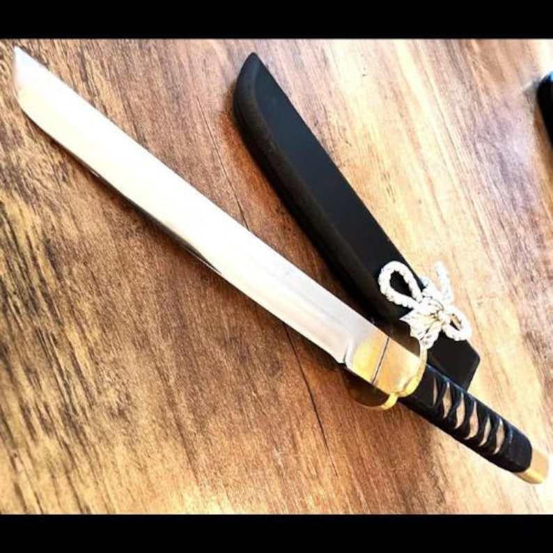 Handmade Katana Sword, 13"- 11.2" Tanto Style Samurai Sword, Quality German Steel Blade, Black Saya and Leather Tsuka, Collectible Gift image 7
