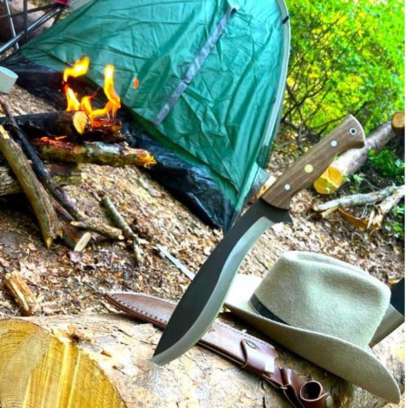 Handmade Gurkha Kukri Knife, Custom Engraved Machete Knife, Full Tang Blade, Root Walnut Handle and Carbon Steel, Everyday Carry Knife image 5