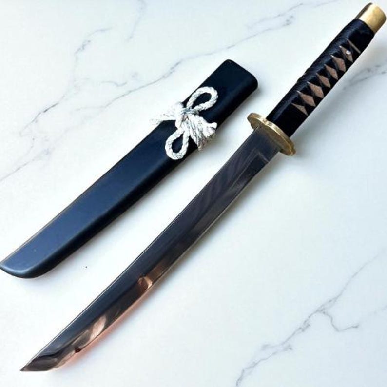 Handmade Katana Sword, 13"- 11.2" Tanto Style Samurai Sword, Quality German Steel Blade, Black Saya and Leather Tsuka, Collectible Gift image 4
