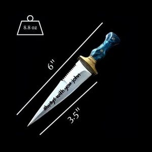 Handmade Steel Fairbairn Sykes Knife, Blue Resin Handle, Leather Sheath, Collectible Outdoor Tool image 11
