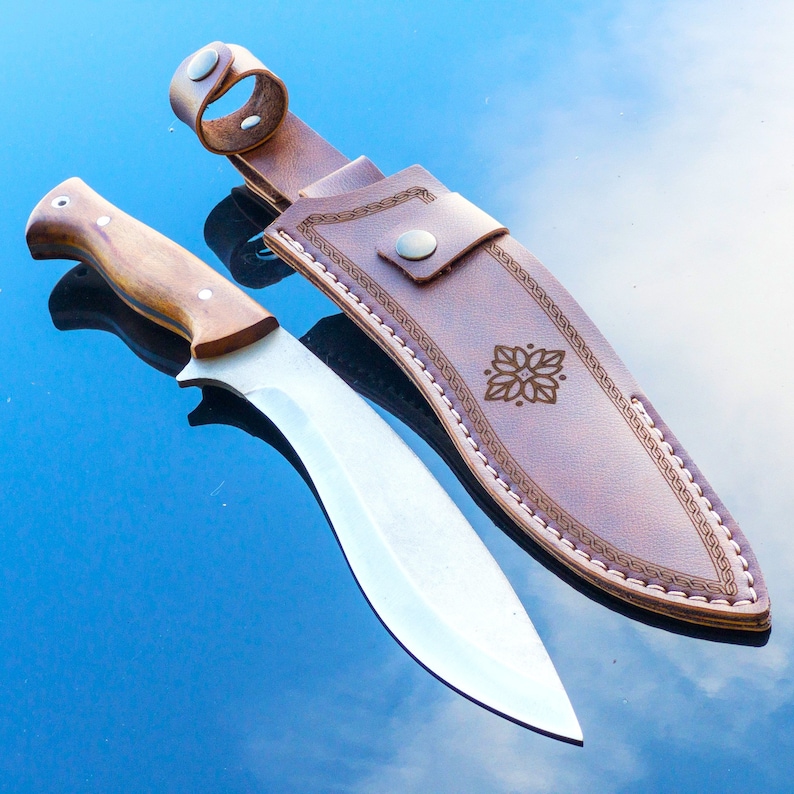 Handmade Gurkha Kukri Knife, Custom Engraved Machete Knife, Full Tang Blade, Root Walnut Handle and Carbon Steel, Everyday Carry Knife No Personalization