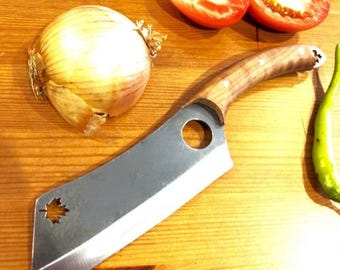 Viking Cleaver Knife, Santoku Knife, Japanese Style Knife with Leather Sheath, Knife For Cooks, Unique Chef Knife For Her