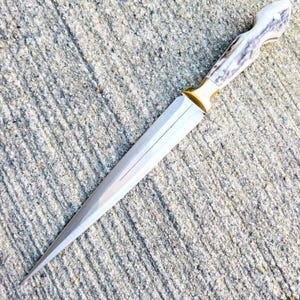 Personalized Stag Antler Handle Knife, Handmade Hunting Knife With Leather Sheath, Athame Knife Gifts For Boyfriend, Fairbairn Sykes Knife image 6