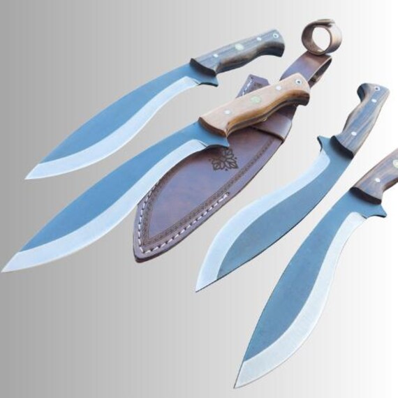 Handmade Gurkha Kukri Knife, Custom Engraved Machete Knife, Full Tang Blade, Root Walnut Handle and Carbon Steel, Everyday Carry Knife