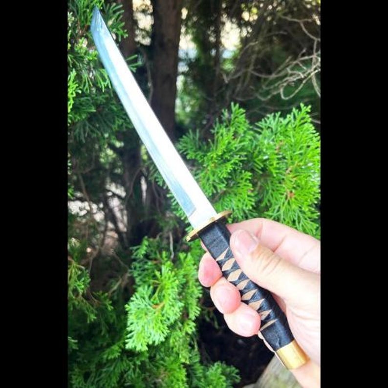 Handmade Katana Sword, 13"- 11.2" Tanto Style Samurai Sword, Quality German Steel Blade, Black Saya and Leather Tsuka, Collectible Gift image 6