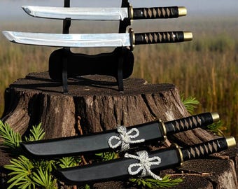Handmade Katana Sword, 13"- 11.2" Tanto Style Samurai Sword, Quality German Steel Blade, Black Saya and Leather Tsuka, Collectible Gift