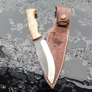 Hand Forged Bushcraft Knife, Camping Knife with Leather Sheath, Full Tang Blade Knife, Tactical Knife For Men, Handmade Gift for Groomsmen image 9