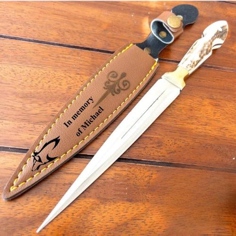 Personalized Stag Antler Handle Knife, Handmade Hunting Knife With Leather Sheath, Athame Knife Gifts For Boyfriend, Fairbairn Sykes Knife image 10