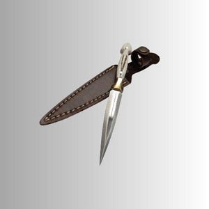 Hand Craftmanship Deer Antler Fairbairn-Sykes Style Knife, Fixed Blade with Leather Sheath, Double Edge Knife, Engraved Knife Gift