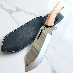 Custom Engraved Bowie Knife: Handmade German Steel Hunting Blade
