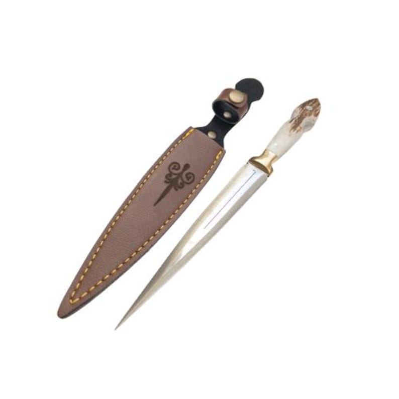 Personalized Stag Antler Handle Knife, Handmade Hunting Knife With Leather Sheath, Athame Knife Gifts For Boyfriend, Fairbairn Sykes Knife image 2