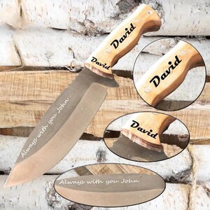 Hand Forged Bushcraft Knife, Camping Knife with Leather Sheath, Full Tang Blade Knife, Tactical Knife For Men, Handmade Gift for Groomsmen image 8