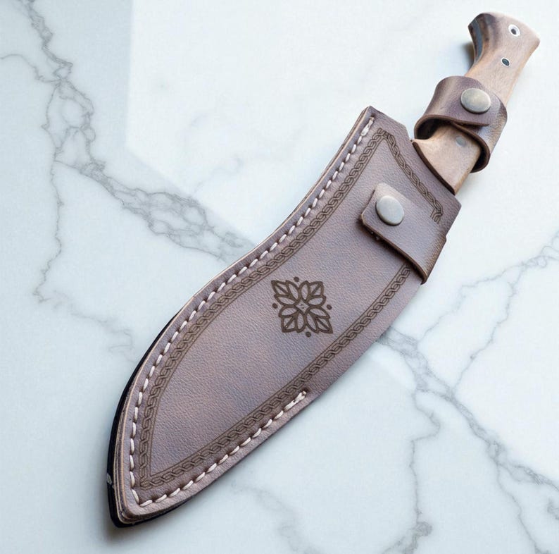 Handmade Gurkha Kukri Knife, Custom Engraved Machete Knife, Full Tang Blade, Root Walnut Handle and Carbon Steel, Everyday Carry Knife image 4