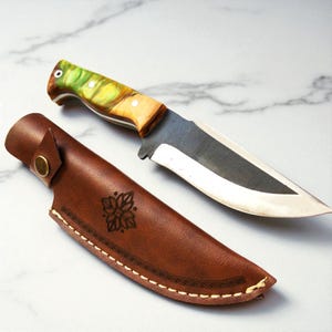 Nile, Handmade Bushcraft Knife with Epoxy Handle, 4116 Stainless Steel Blade with Leather Sheath, Survival Groomsmen Gifts, Engraved Knife