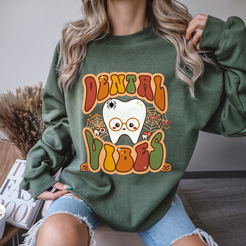 Funny Dentist Crewneck Sweatshirt Retro Halloween Dental Etsy