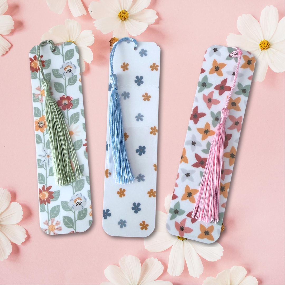 Floral Bookmarks With Tassels: Laminated Set of 3 - Etsy UK