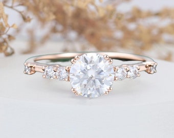 1ct Round Cut Moissanite Engagement Ring, Simulated Diamond Promise Ring, Dainty Unique women wedding Ring, Proposal Ring For Women