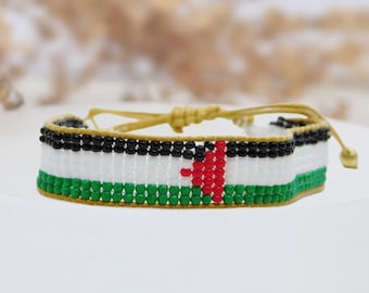 Pulsera con la bandera de Palestina hecha a mano, pulsera de keffiyeh palestina, regalo para ella, regalo para él, pin de Gaza Palestina, regalo personalizado para Nikah