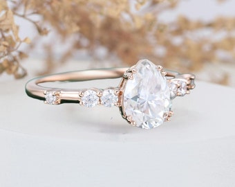 1.50CT Pear Cut Diamond Engagement Ring - Vintage Simulated Diamond moissanite Wedding Ring - Bridal Anniversary Gift For Women