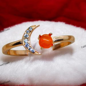 crescent moon ring, orange opal stacking ring, half moon ring with Stone, mexican fire opal women ring, dainty opal jewelry, gift for mom