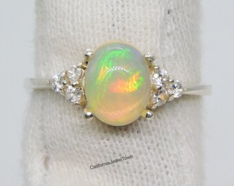 White Opal Ring, Sterling Silver Fire Ethiopische Opal Ring, Ovale Opal Ring, Promise Ring, Opal Engagement Ring, Halloween Cadeau Idee voor Wifr
