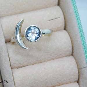 Crescent Moon Ring, Aquamarine Moon Ring, Dainty Ring, Sterling Silver Ring, Minimalist Moon Ring, Promise Ring, Wedding Ring, Gift For Her