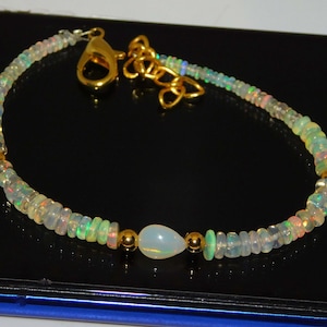 white opal bracelet, 3-5 mm rainbow fire Ethiopian opal beads bracelet, sterling silver opal beaded Bracelet, gift for her, jugglers