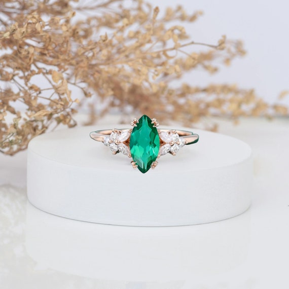 Marquise Cut Emerald Rose Gold Ring, 18k Emerald Engagement Ring, Emerald  Wedding Ring, Unique Wedding Ring Gift, Green Gemstone Ring Her