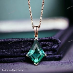 Kite green emerald necklace solid 14k 18k yellow gold vintage unique Personalized pendant women her gemstone anniversary bridal gift mother