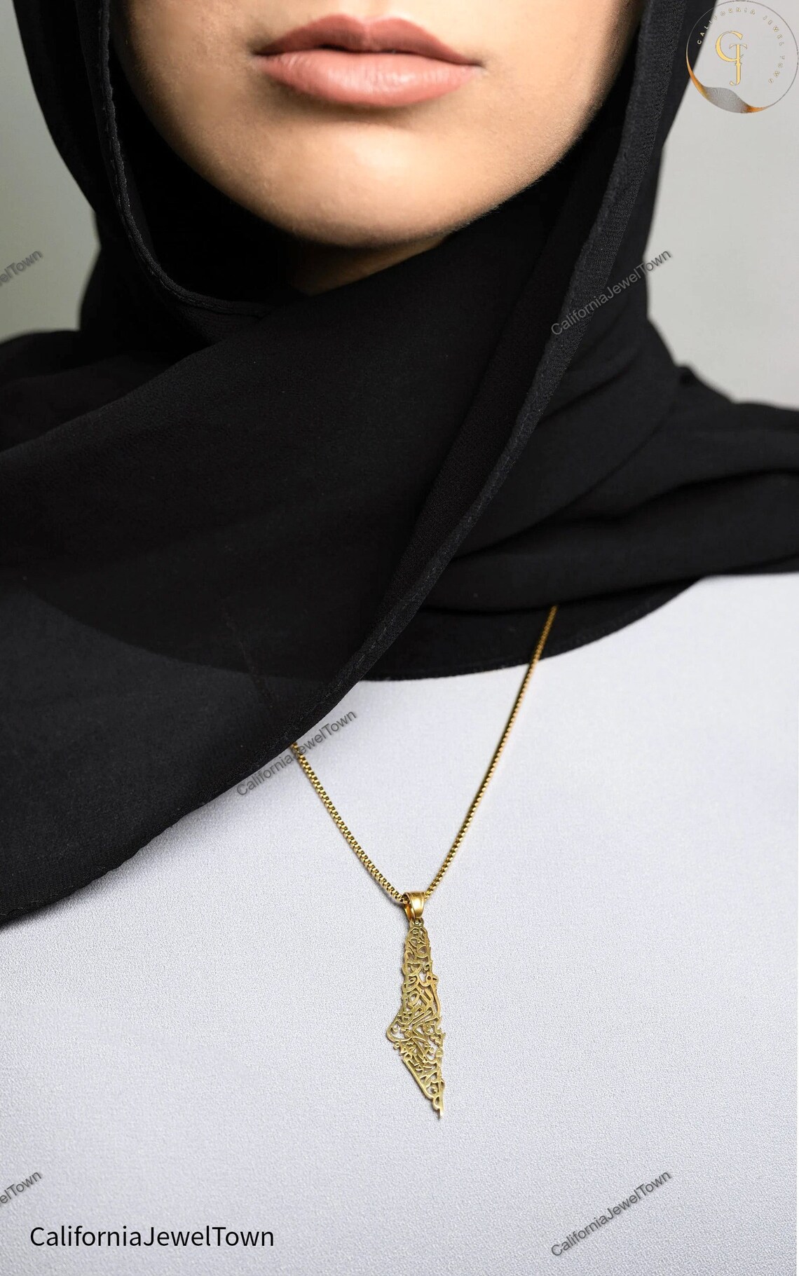 Palestine Map Inscribed Necklace – Silver-Plated Stainless Steel Typography Pendant (Unisex)