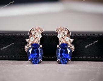 Echter Blauer Saphir Ohrstecker Oval Cut 925 Sterling Silber Ohrringe Minimalistische Ohrringe, Geschenk für Mama, Blaue Ohrringe Geschenk für Kollege