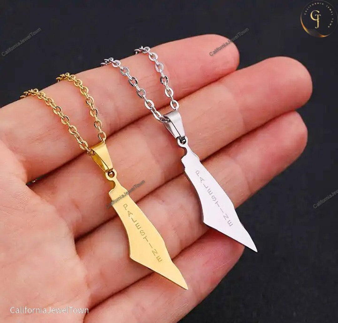 Palestine Map Dont Be Sad, God Is With Us Stainless Steel Plated Chain Unisex Necklace 44 Cm J300015