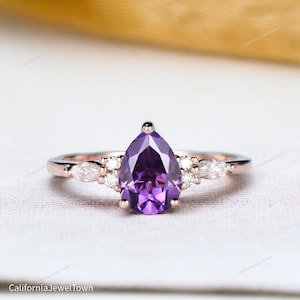 Bague de fiançailles en améthyste naturelle Art déco Bague de mariage en grappes d&#39;améthyste et de moissanite Pierre de naissance de février Bague de proposition pour la Saint-Valentin pour femme