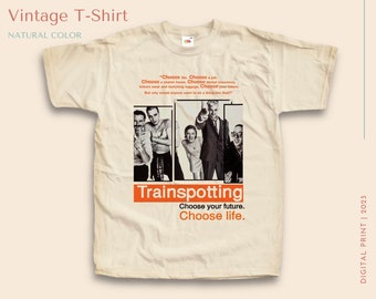 Vintage TShirt Trainspotting colore NATURALE Uomo Donna Unisex T-Shirt Stampa Digitale Taglie S M L XL 2XL 3XL 4XL 5XL