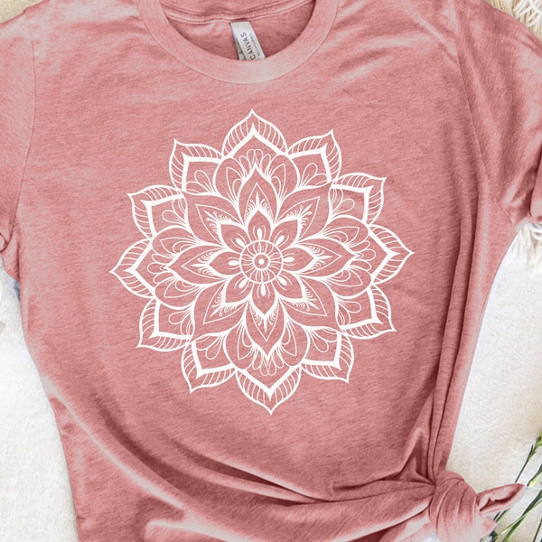 Mandala Yoga Tee - Zen Buddhism Shirt with Flower Design, Lotus Meditation Top, Spiritual Boho Namaste, Hippie Graphic, Gift for Women