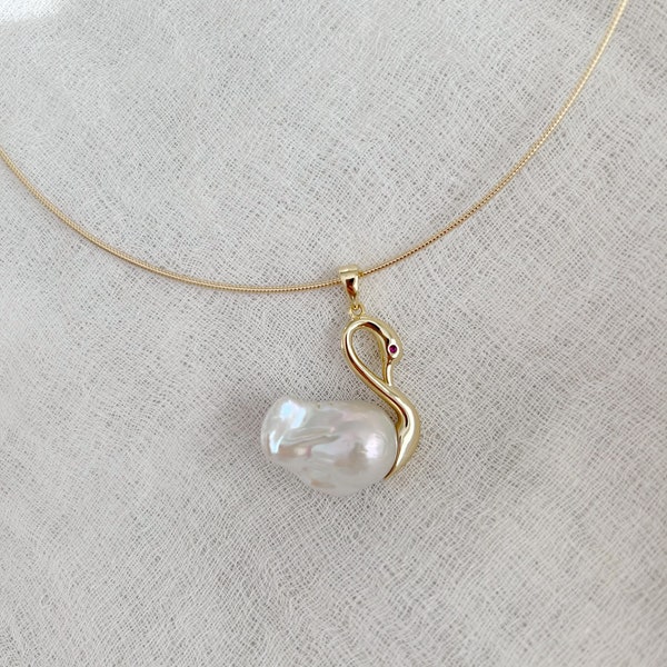 Silver Swan baroque necklace, freshwater pearl pendant