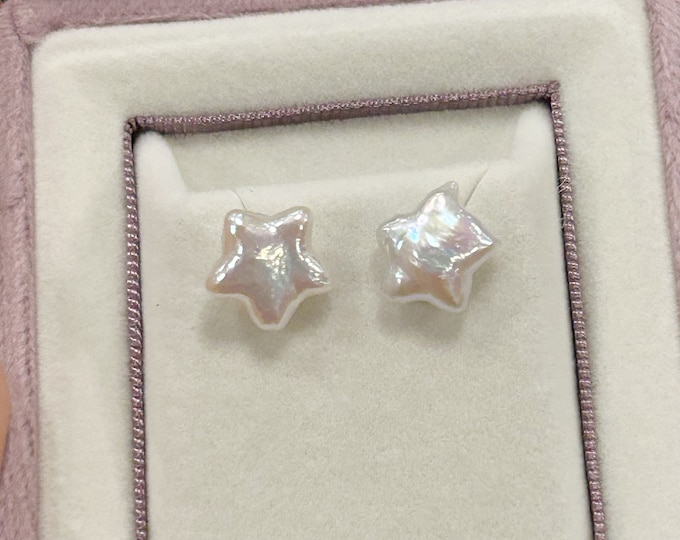 Featured listing image: Star pearl ear stud, freshwater pearls, baroque pearl, moon pearl earrings, gift for mom, gift for her