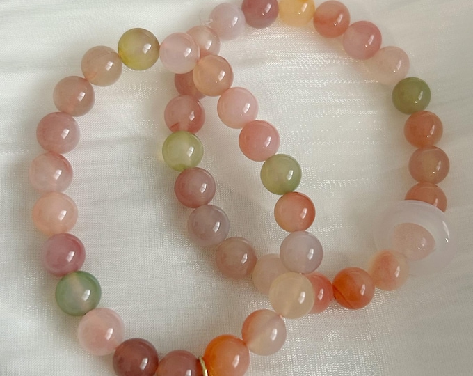 Featured listing image: Candy Color Yanyuan Agate Bracelet | Rainbow Gemstone Bead Bracelet 8mm | Handmade Colorful Jewelry | Healing Crystal Gift for Her