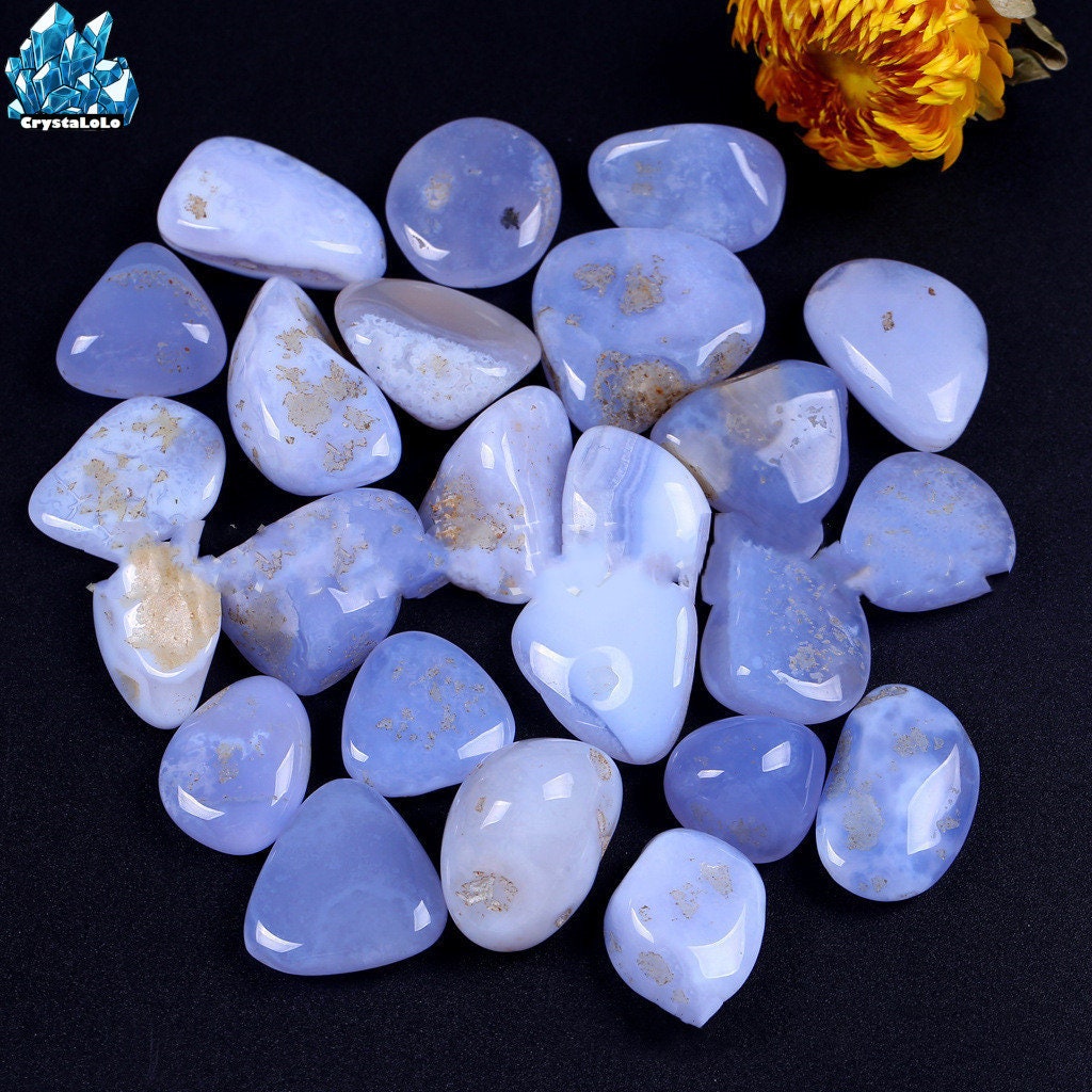 pierre de cristal calcédoine bleue naturelle | 500g - décor apaisant et pour la maison le bureau/bleu ciel pierre bleue