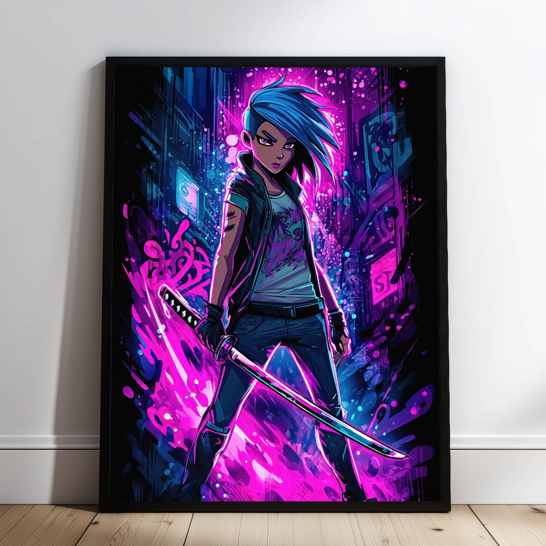Cyberpunk Anime Girl Poster – Neon Samurai Mural – Gamer Room ...