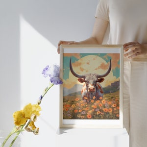 Longhorn Wall Art , Texas Art, Digital Instant Download , Home Decor , 4 Unique Posters