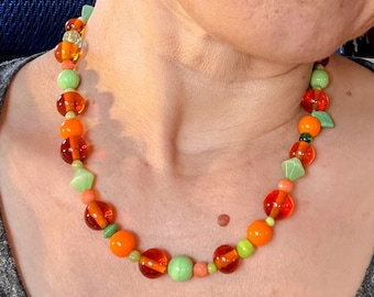 Orange Grove Beaded Necklace: Made with Vintage Japanese and New Czech Beads