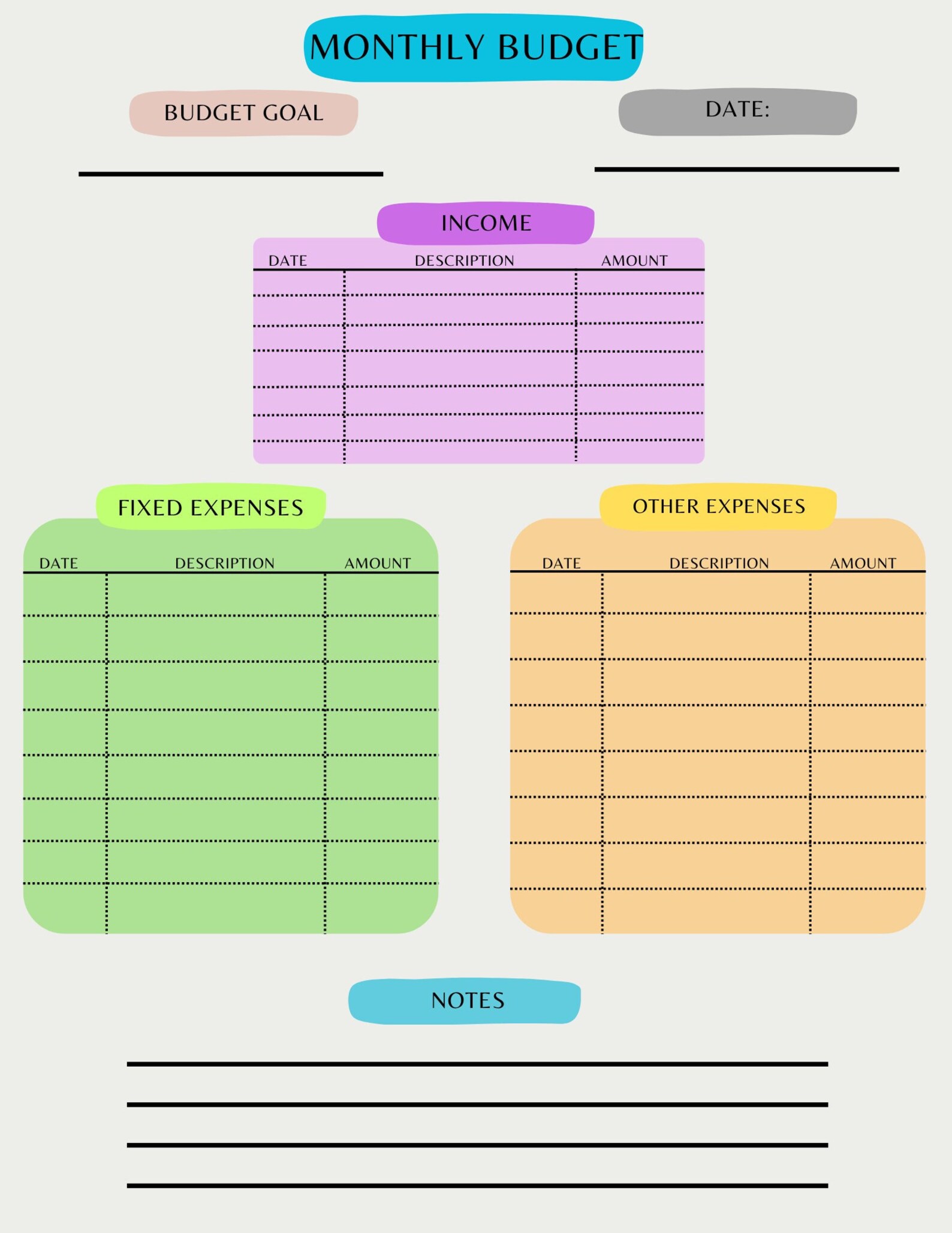 Printable Monthly Budget Template - Etsy